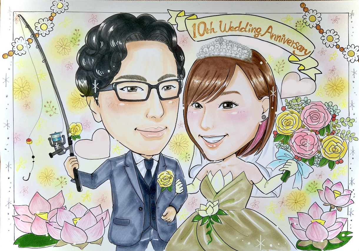 額縁付！結婚記念日、カップル記念日の似顔絵描きます ⭐︎送料無料！記念日をもっと特別に。世界に一つだけの似顔絵 イメージ7