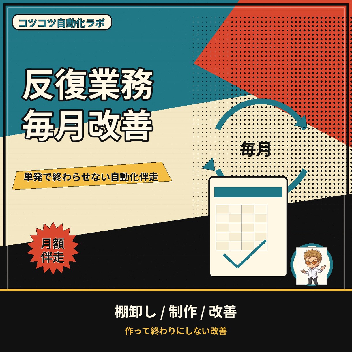 会社の"反復業務"を自動化｜月額サポートします 単発で終わらせない。棚卸しから運用まで、月額で伴走します イメージ1