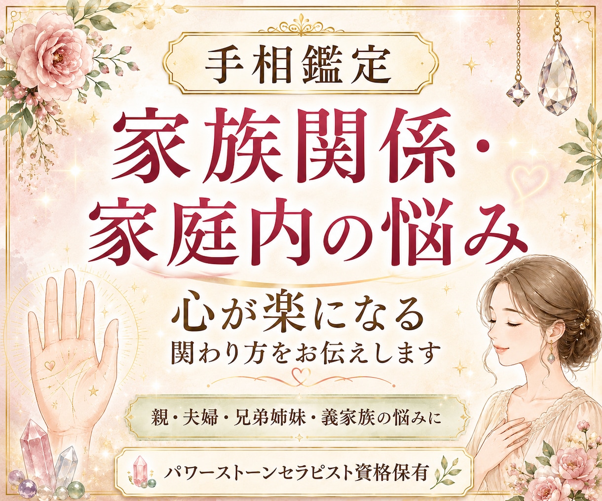 24h納品＊手相から家庭問題・家族問題を鑑定します 家族との距離感や悩みを整理し、心が楽になる関わり方を伝えます イメージ1