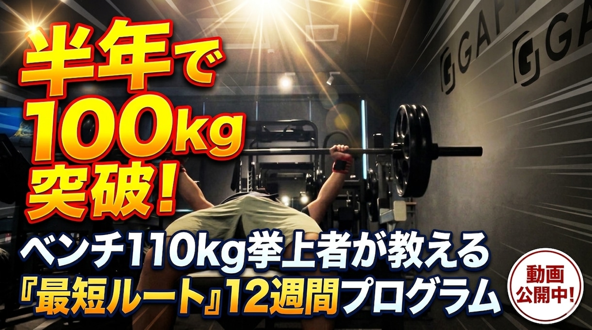 ベンチプレス100kg最短ルートプログラム教えます 5rep更新×週1神経系強化で最速の壁突破を約束します。 イメージ1