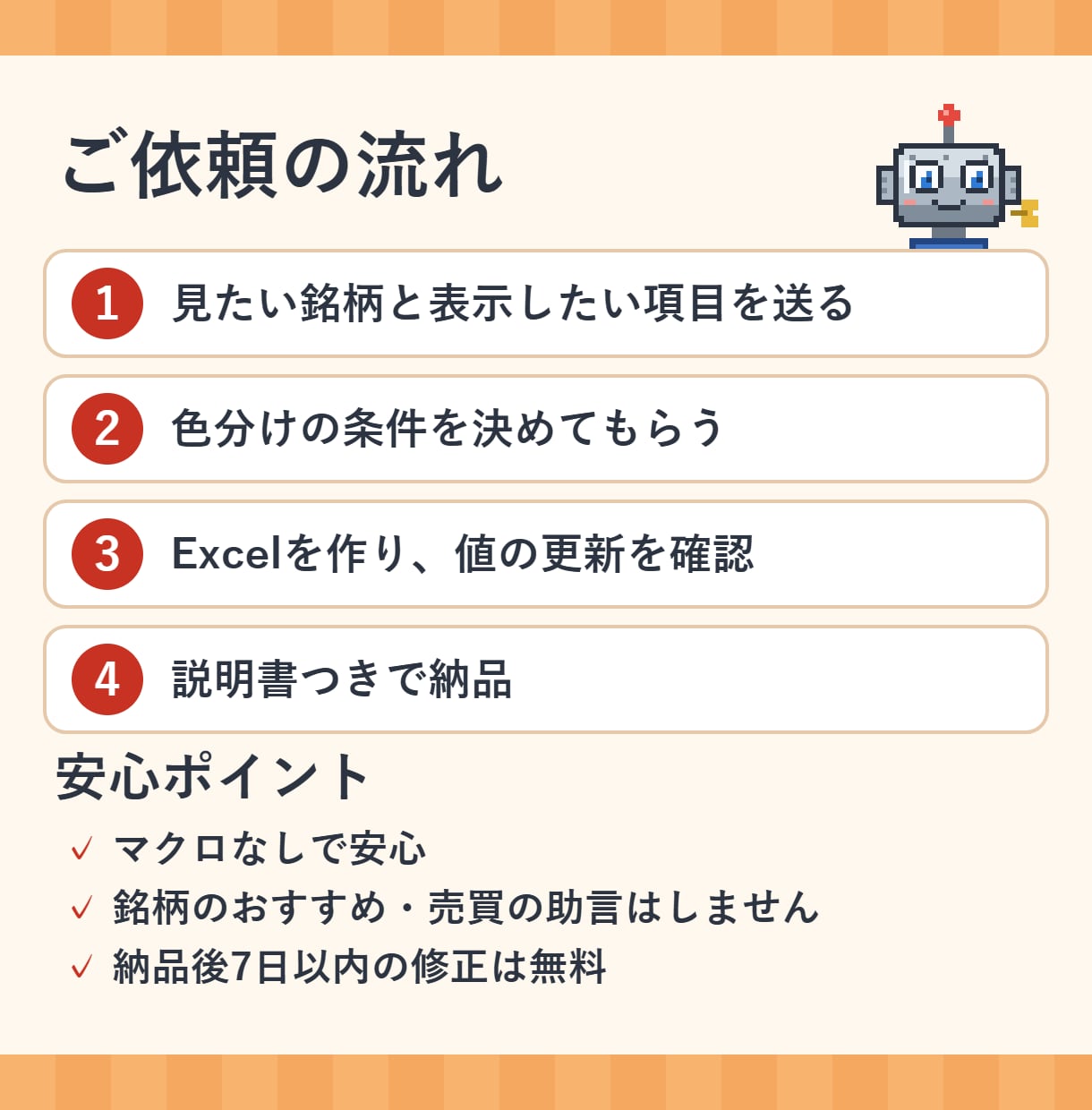 楽天RSSで株価監視のExcelシートを作ります ご自分のルールで色分けする監視表を、マクロなしで イメージ2