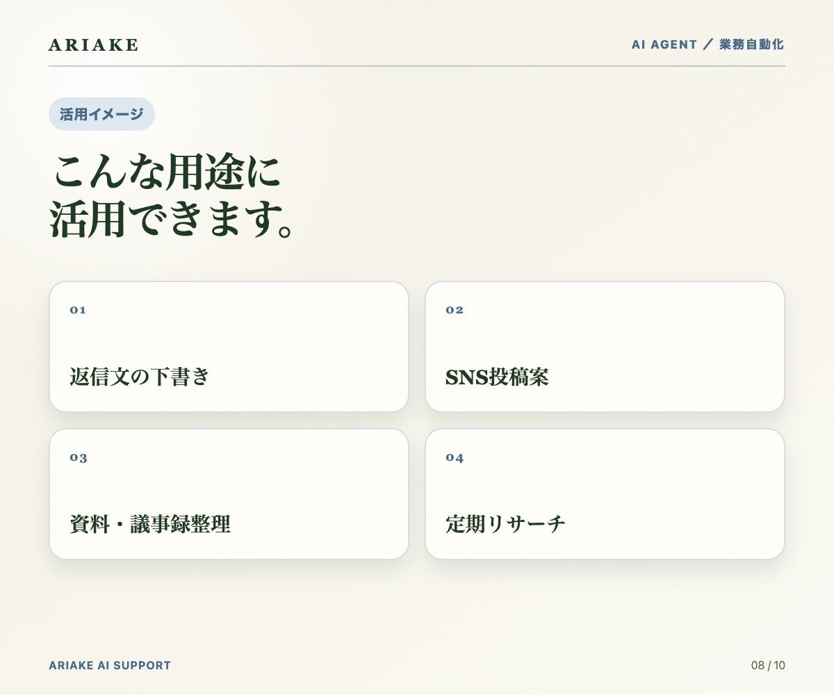 仕事を任せられる専用AIエージェント作ります まずはご相談ください。任せられるかの見極めからどうぞ イメージ8