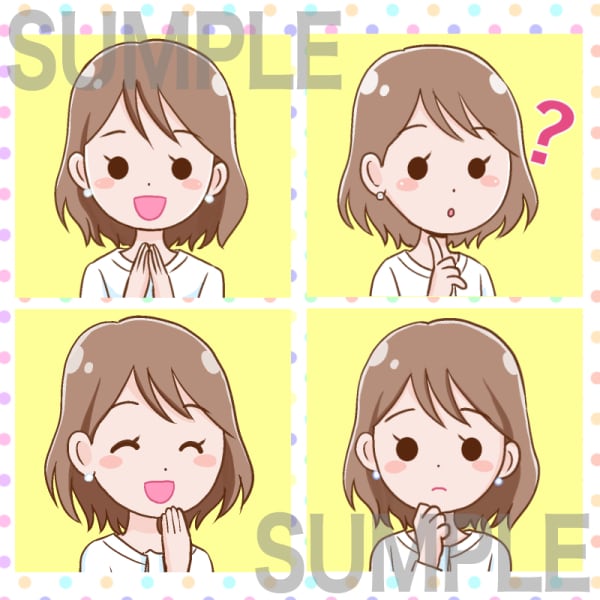 明るく落ち着いた絵柄のアイコン制作します お得な1点1500円。表情、ポーズ４点セット イメージ2