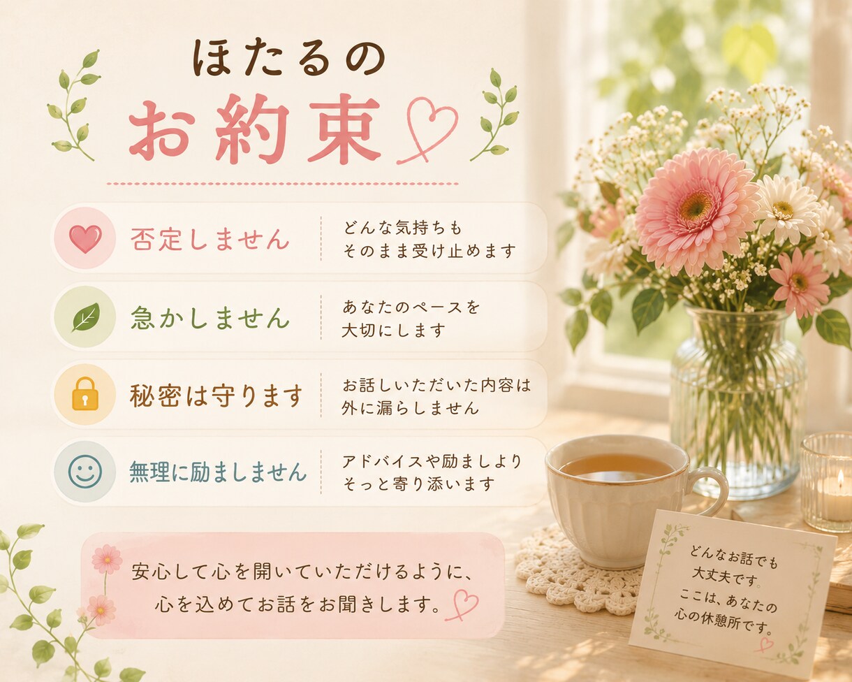 誰にも言えない話、聞きます アドバイスなし。否定せず寄り添います。 イメージ3