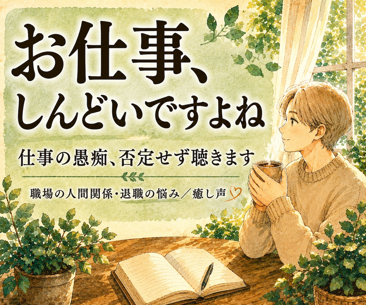 仕事・職場の悩み、否定せず癒し声で聴きます 働く繊細さんへ。しんどい気持ちを受け止めます イメージ1