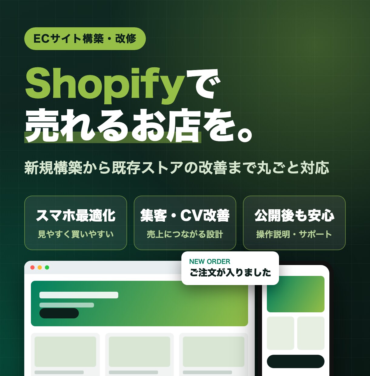 Shopifyで売れるECサイトを構築・改修します ストアの新規構築から改善まで「買いやすい」お店に仕上げます。 イメージ1