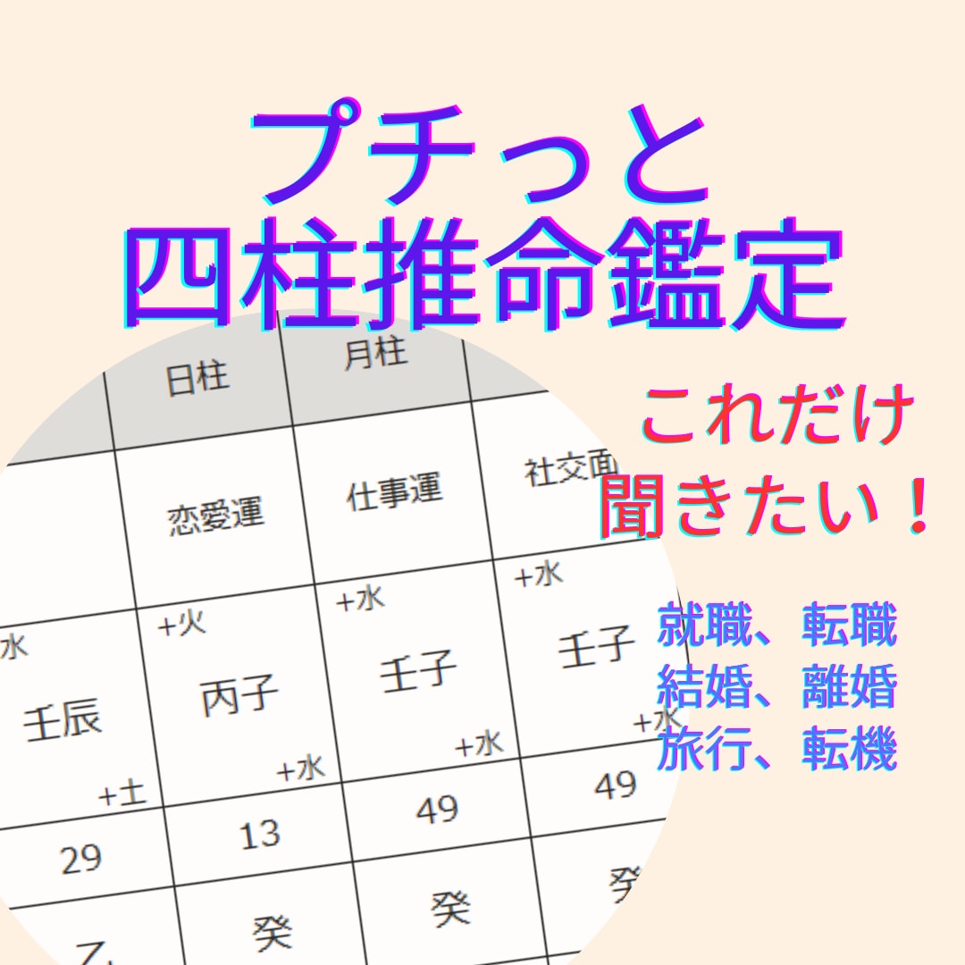 恋愛・結婚専用！【四柱推命でプチ鑑定】をします 人間関係・彼・彼女・夫・妻・不倫相手との相性診断も！ イメージ2