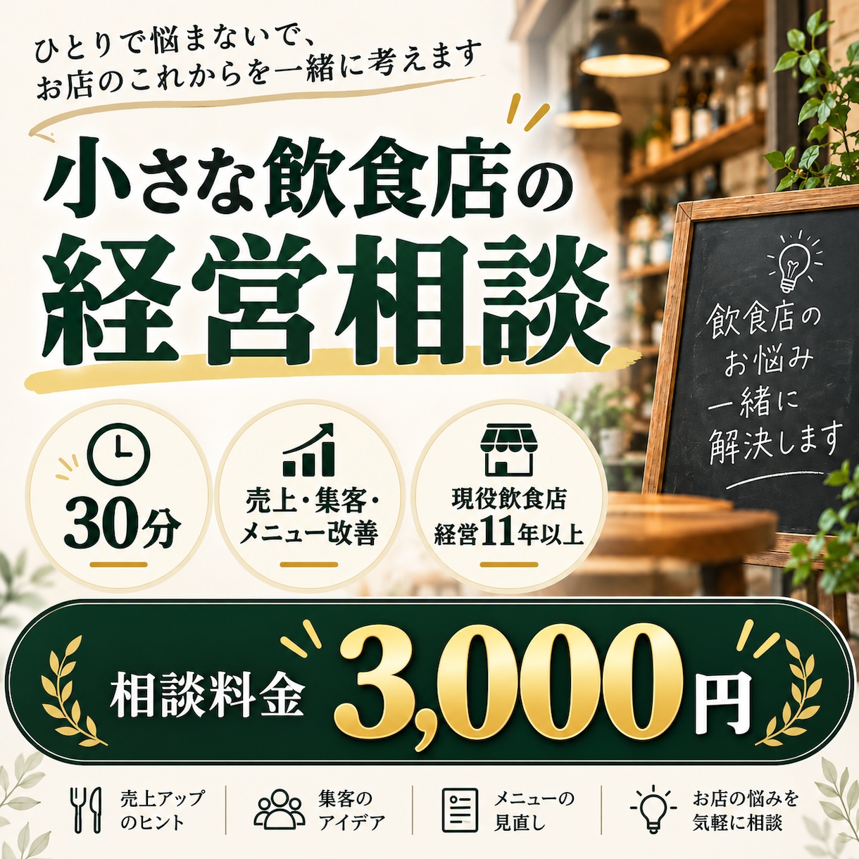 小さな飲食店の経営相談を30分で承ります 現役飲食店経営11年以上！売上・集客・メニュー改善を相談 イメージ1