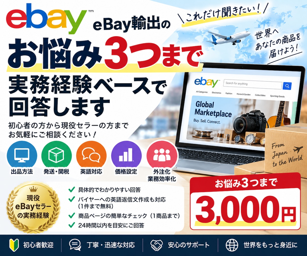 eBay輸出のお悩み3つまで回答します 出品・発送・英語対応・価格設定をまとめて解決! イメージ1
