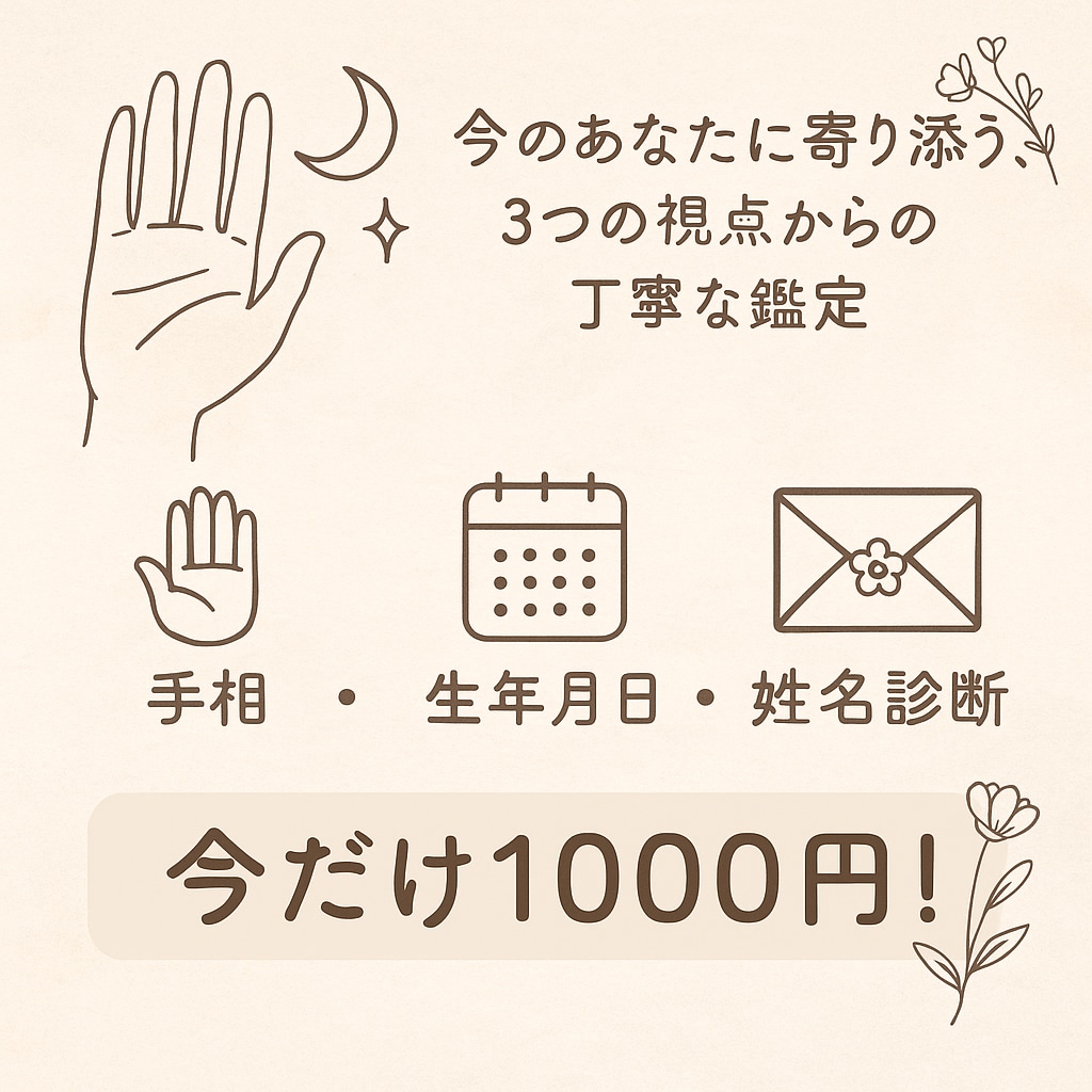 手相×誕生日×名前で運勢を占います 【今だけ1000円】手相＋名前＋生年月日で丁寧に鑑定 イメージ1