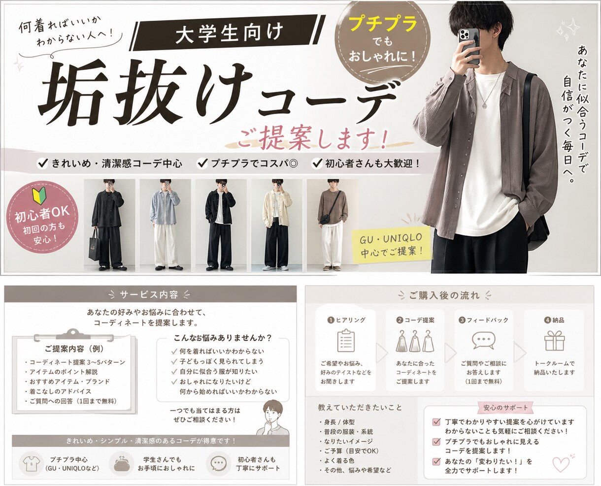 学生でも真似しやすいモテコーデを提案します GUユニクロ、zozotownのアイテムを主に使います！ イメージ2