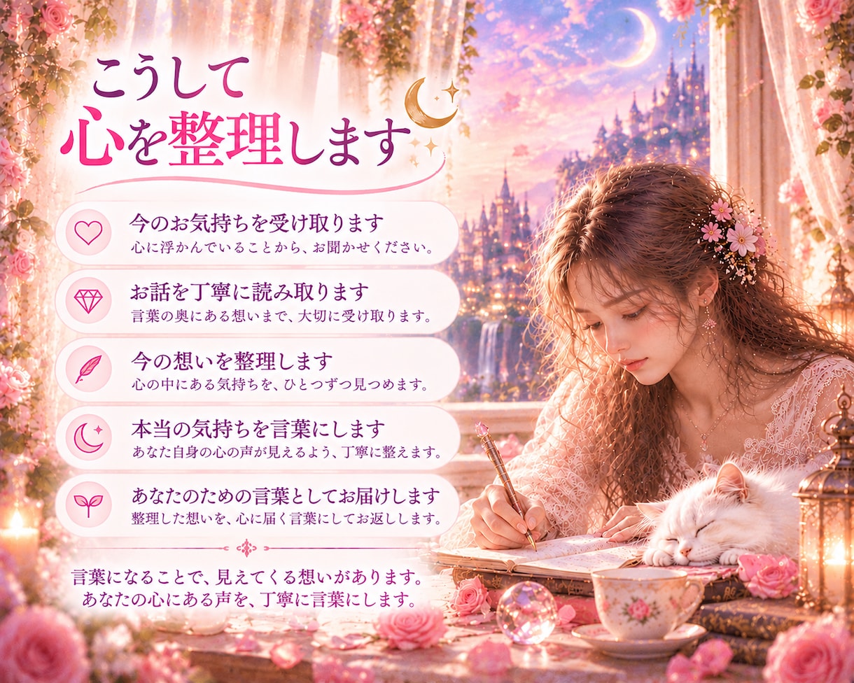 HSP・繊細さんの心にある想いを丁寧に整理します 感じすぎる心の奥にある、本当の気持ちを一緒に見つめます イメージ4