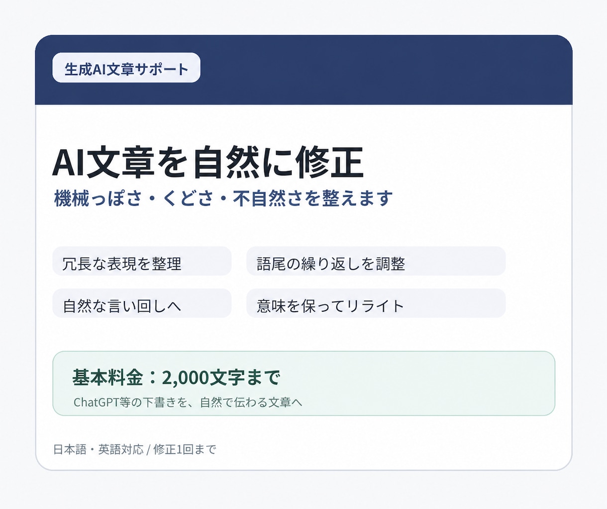 AI文章を自然で読みやすく校正・修正しますます ChatGPT等のAI文章を自然で伝わる表現へ整えます イメージ1