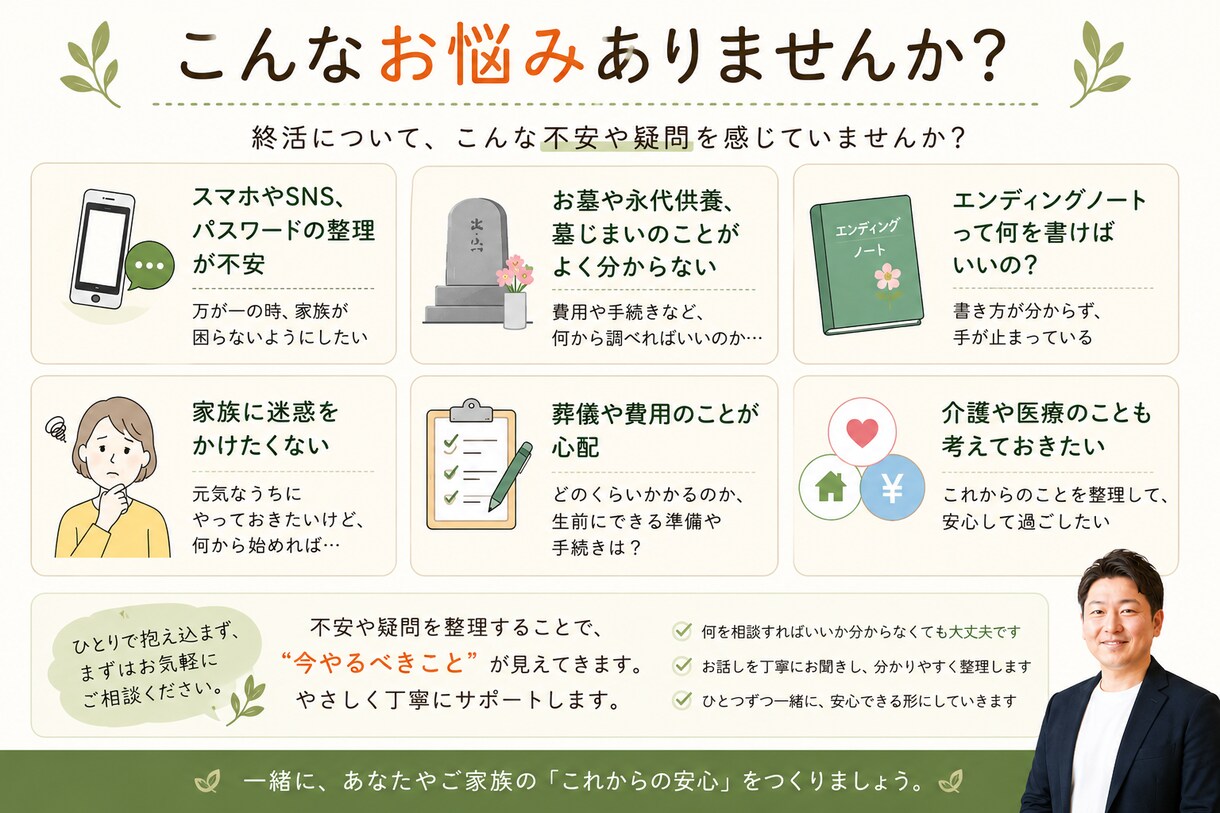 終活って何から始めればいい？をやさしく整理します “今どうすればいい？”を整理します イメージ2