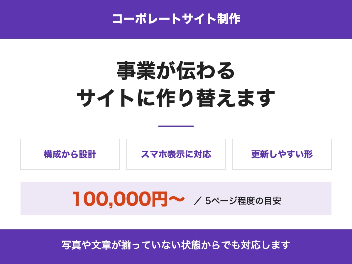 事業が伝わるコーポレートサイトを制作します 更新しやすい構成で、スマホ表示まで作り込みます イメージ1
