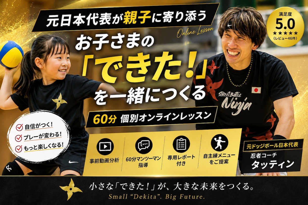 元日本代表がお子さまのできた！を一緒につくります 技術だけじゃない。自信まで育てる個別レッスン。 イメージ1