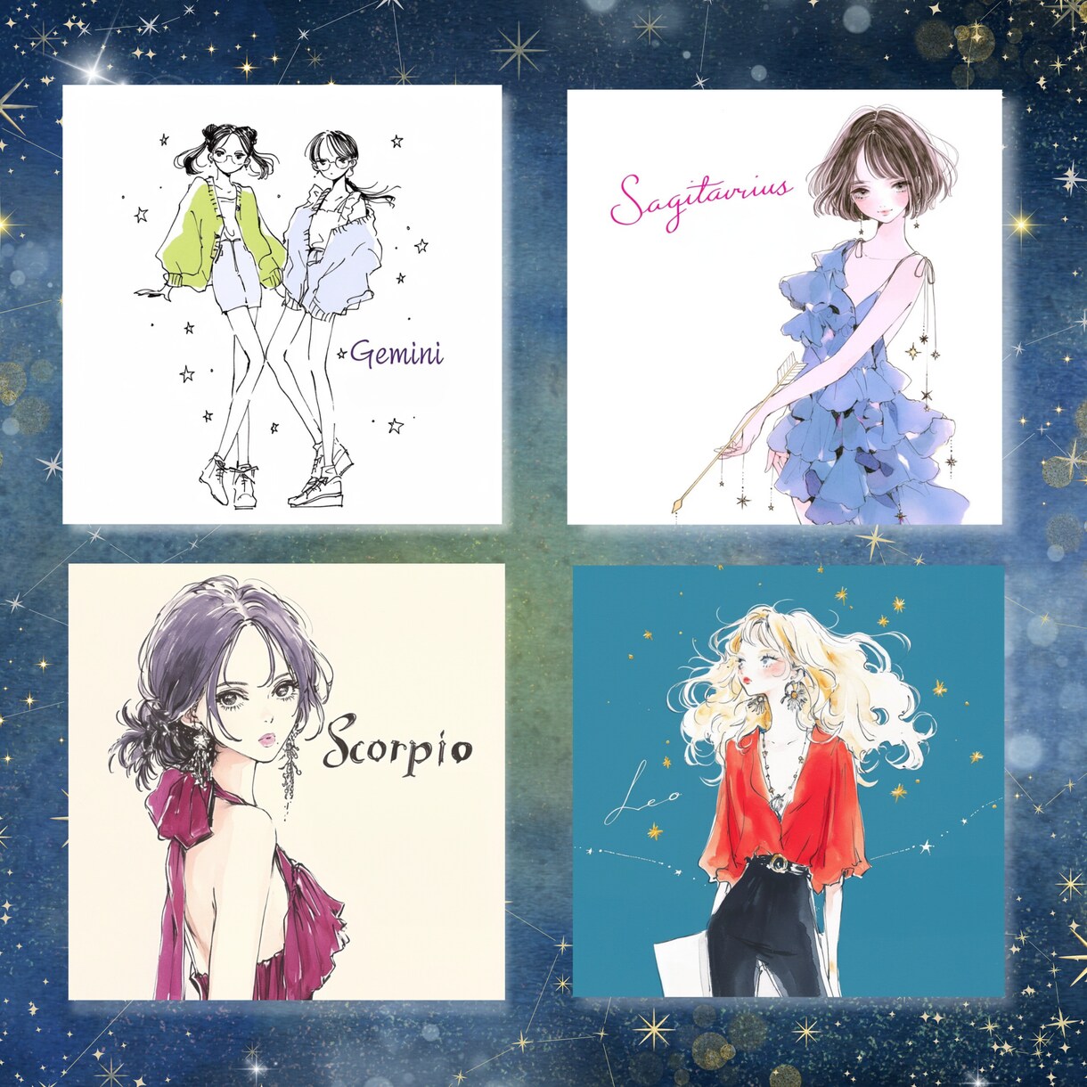 占い・スピ系！おしゃれな星座占いのイラスト描きます SNS発信★12星座、四柱推命、スピリチュアル、血液型など イメージ5