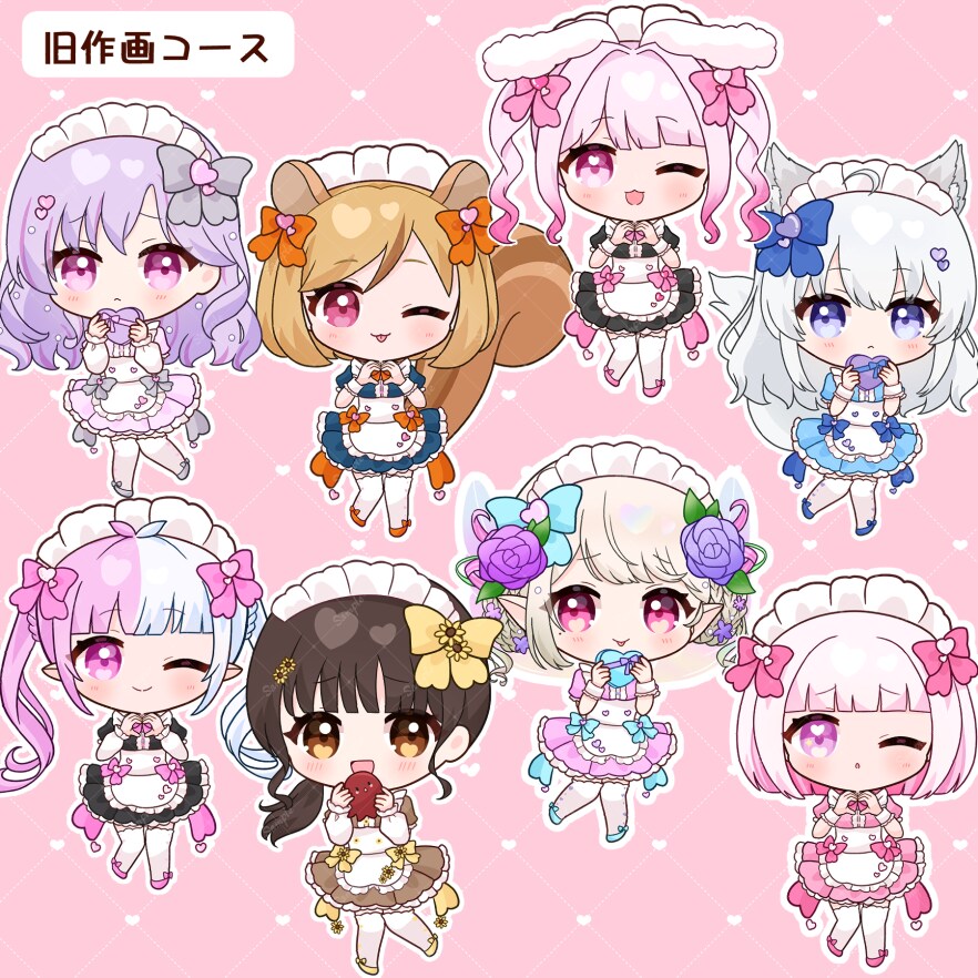 表情二種類＋背景つき！メイド服イラストお描きします サンプルイラストをベースに色や小物でカスタムするデフォルメ絵 イメージ7