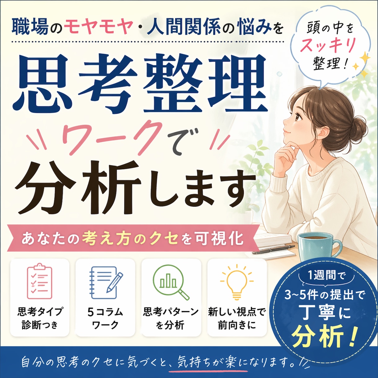 落ち込みやすい思考をスッキリ整理します 5コラムで人間関係の悩みを客観視 イメージ1