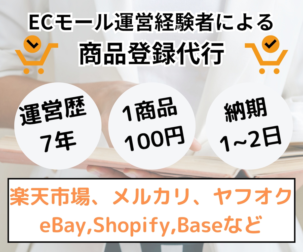 楽天やBase、メルカリなどの商品登録代行します 運営歴8年で一連の流れも把握しており安心です。 イメージ1