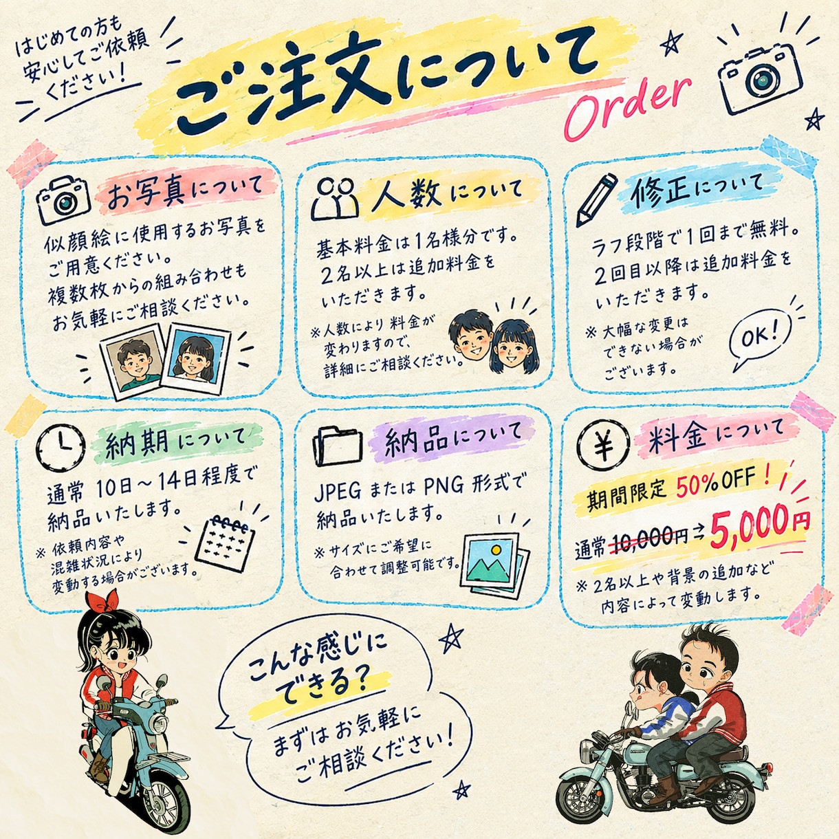 写真からレトロ漫画風似顔絵・イラストをお描きします あなたの「好き」まで詰め込んだ一枚をお届けします イメージ5