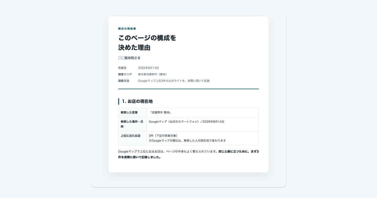 Googleマップの受け皿ページを作ります ページ構成理由を競合3社の実測でお見せします イメージ7