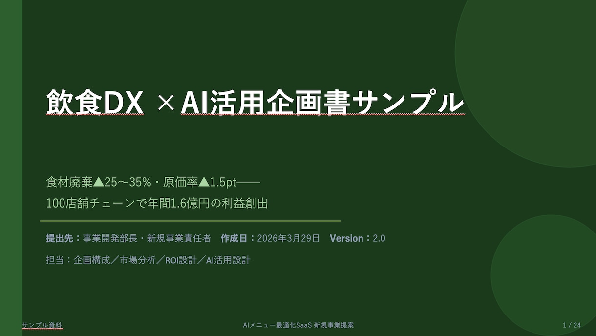 AI活用の事業企画資料を作成します 外食×AI活用で事業改善を支援します イメージ1