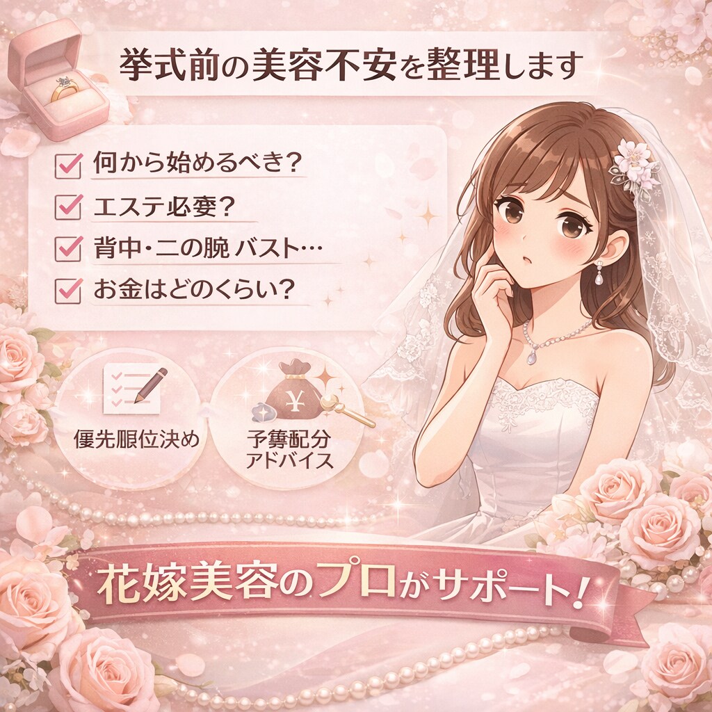 挙式前の美容不安を整理します 花嫁様のための冷静アドバイス！ イメージ1