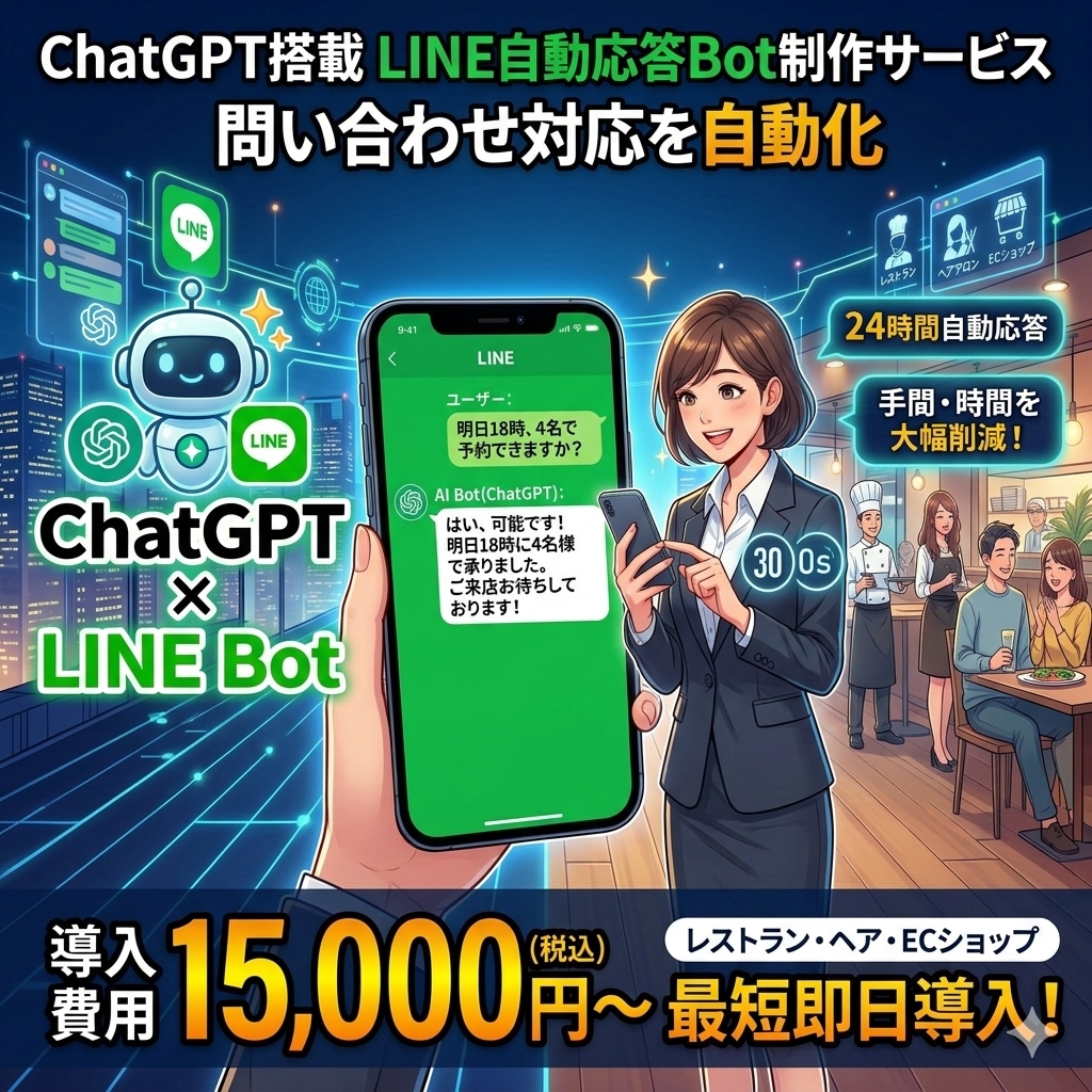 LINE自動応答Botを制作します ChatGPT搭載LINEボットで顧客対応を自動化 イメージ1