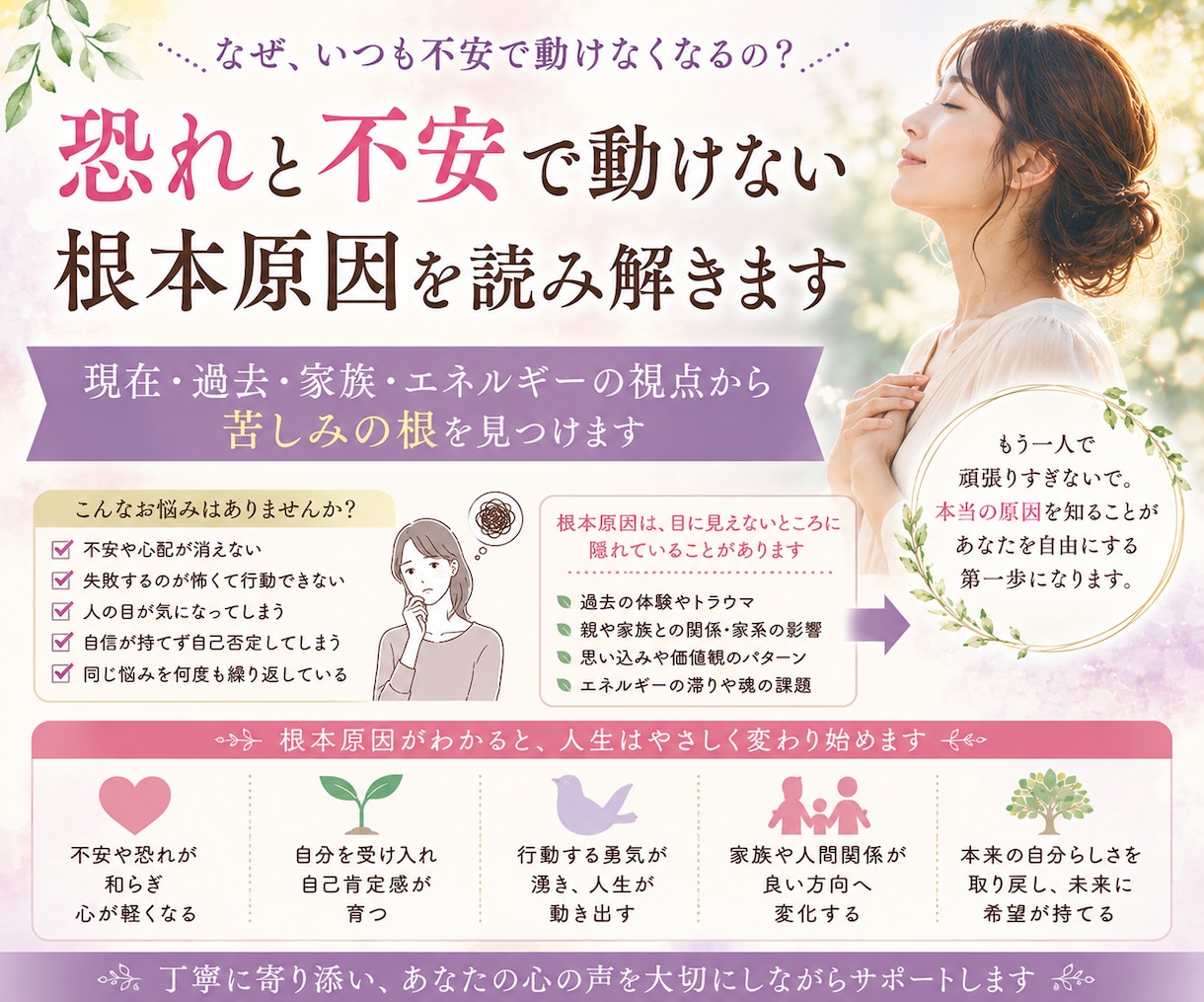 恐れと不安で動けない根本原因を読み解きます 現在・過去・家族・エネルギーの視点から苦しみの根を見つけます イメージ1