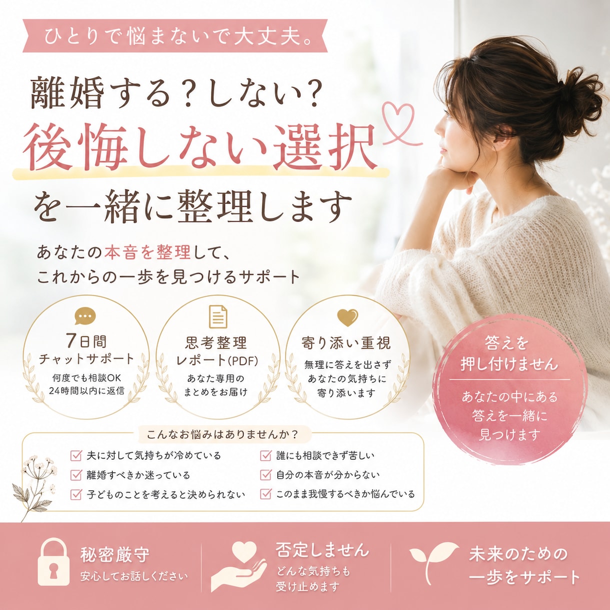 離婚か再構築か、本当の気持ちを整理します 今どうしたら良いのかわからない方へ イメージ1