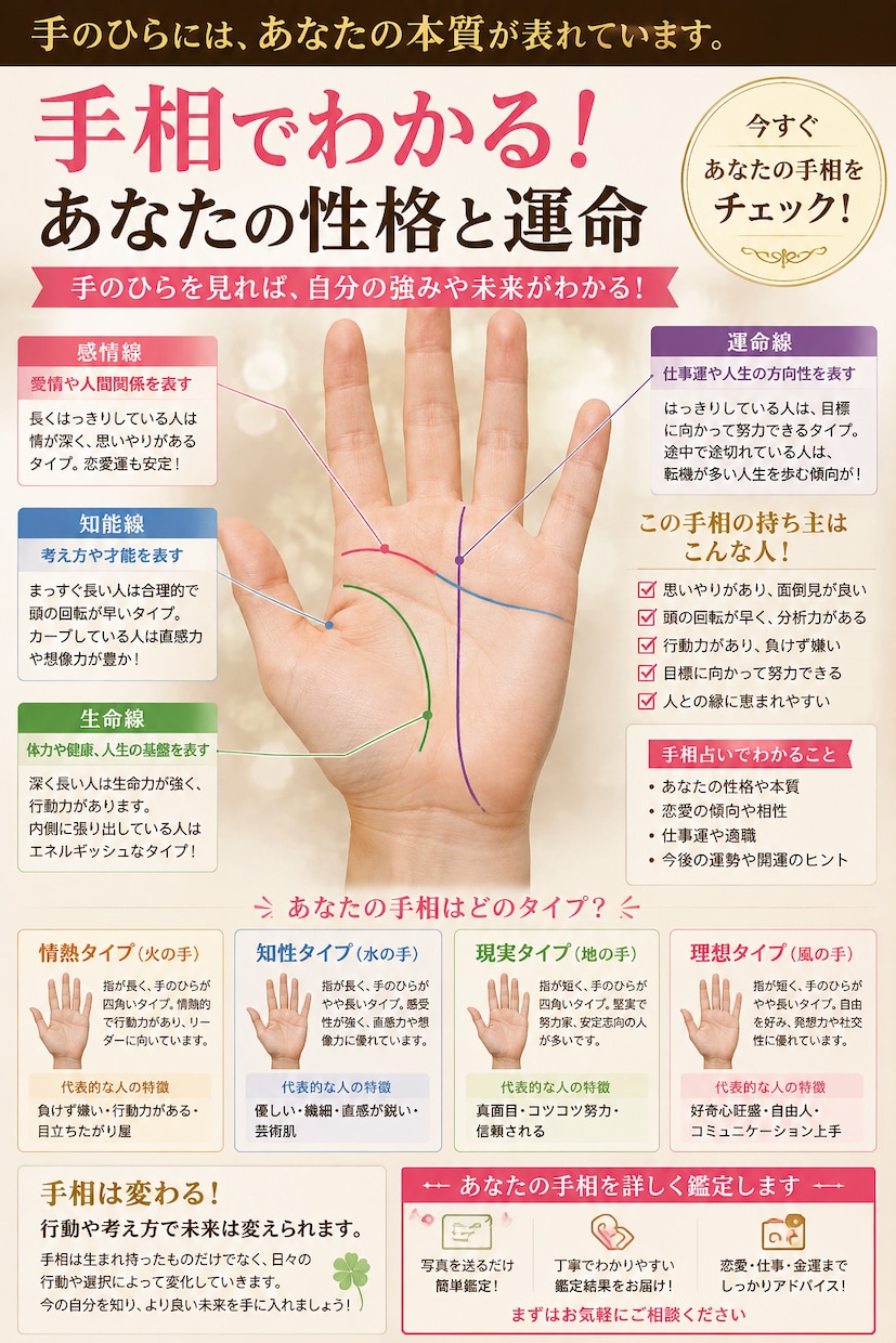 手相と手の全体を見て占います 知らなかった自分を知ってみませんか？ イメージ1