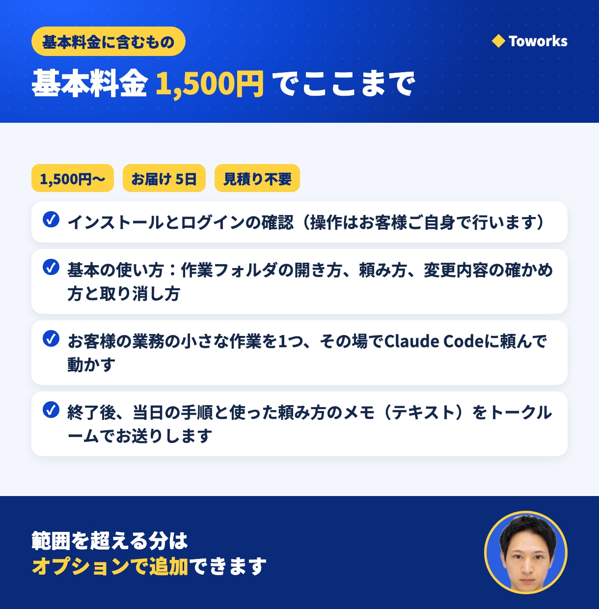 Claude Codeの導入と使い方を教えます 60分・画面共有で、業務の作業を1つ動かすまで イメージ4