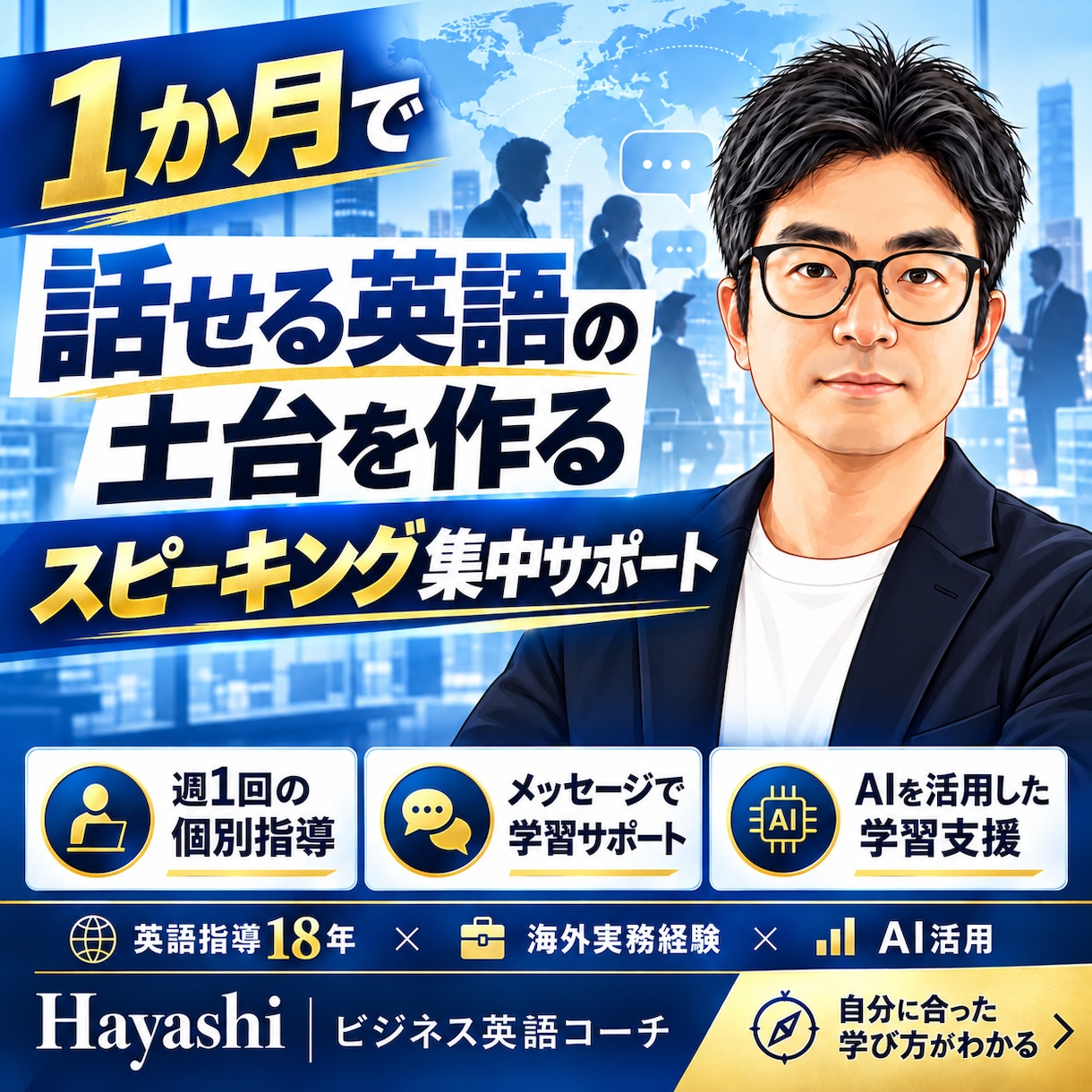 ビジネス英語のスピーキングを1か月指導します 指導歴18年｜週1回の個別指導＋AIを活用した学習支援 イメージ1