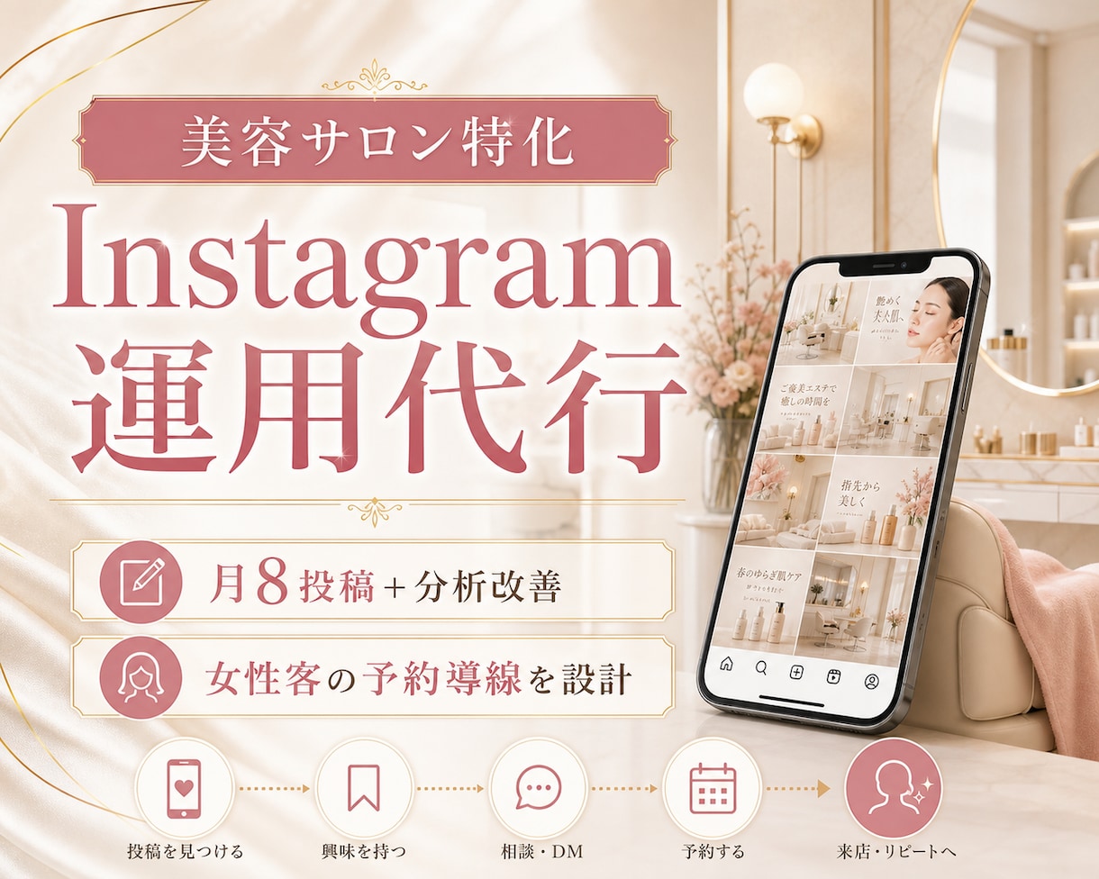 美容サロンのインスタ運用を代行します 女性客の予約導線設計・月8投稿・分析改善まで イメージ1