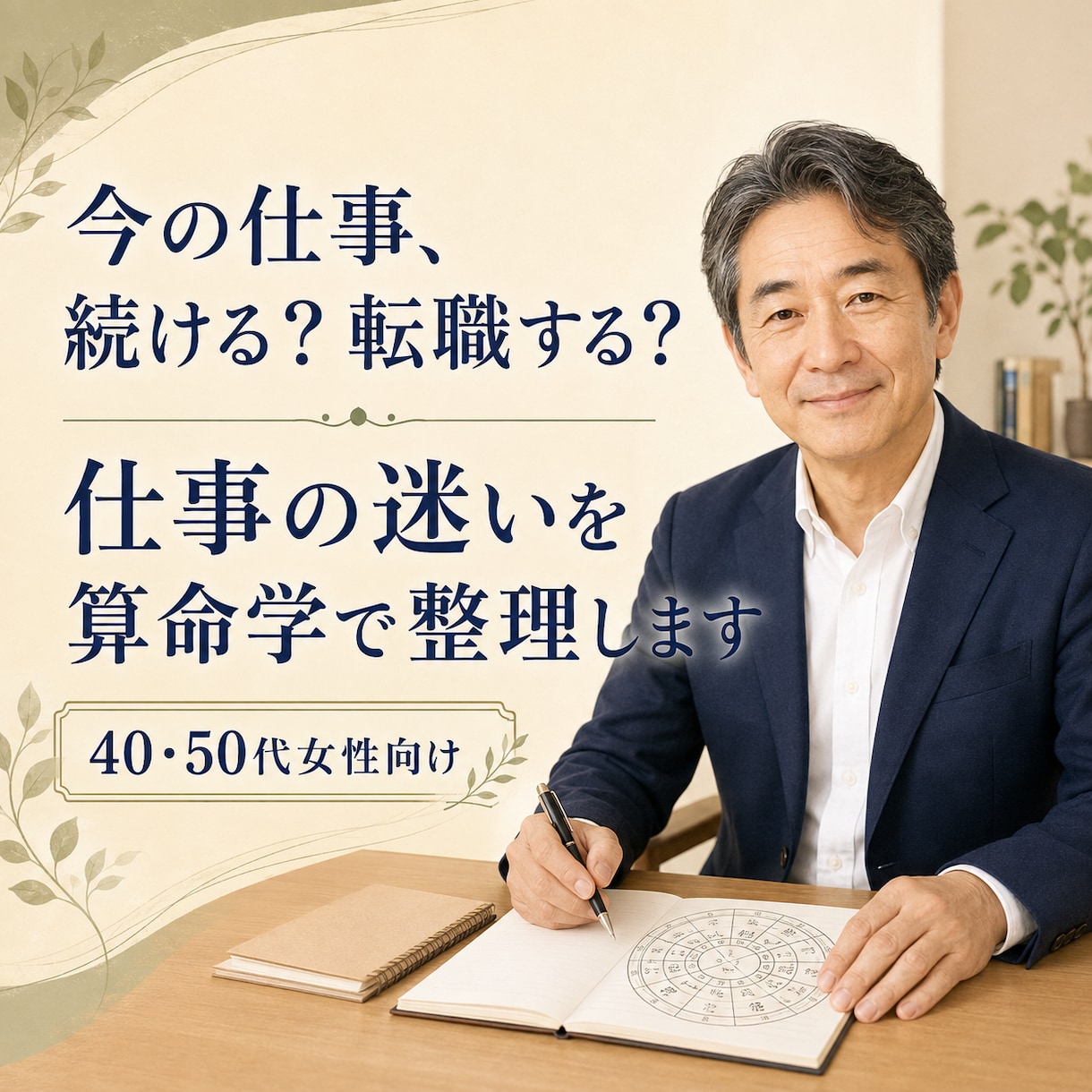 転職か現職か迷う40代女性を算命学で導きます 辞める？続ける？向く働き方と動く時を整理します イメージ1