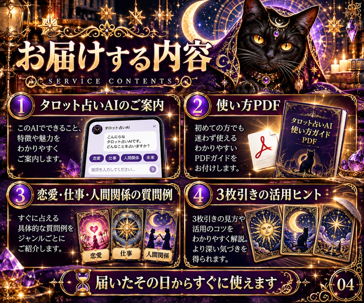 タロット占いAIと使い方PDFをお届けします 恋愛・仕事・人間関係等の悩みに！3枚引き対応・質問例付き イメージ4