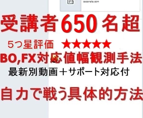 最新BO,FX値幅観測手法公開します 26年最新更新情報が満載・販売実績680名超の高評価手法 イメージ1