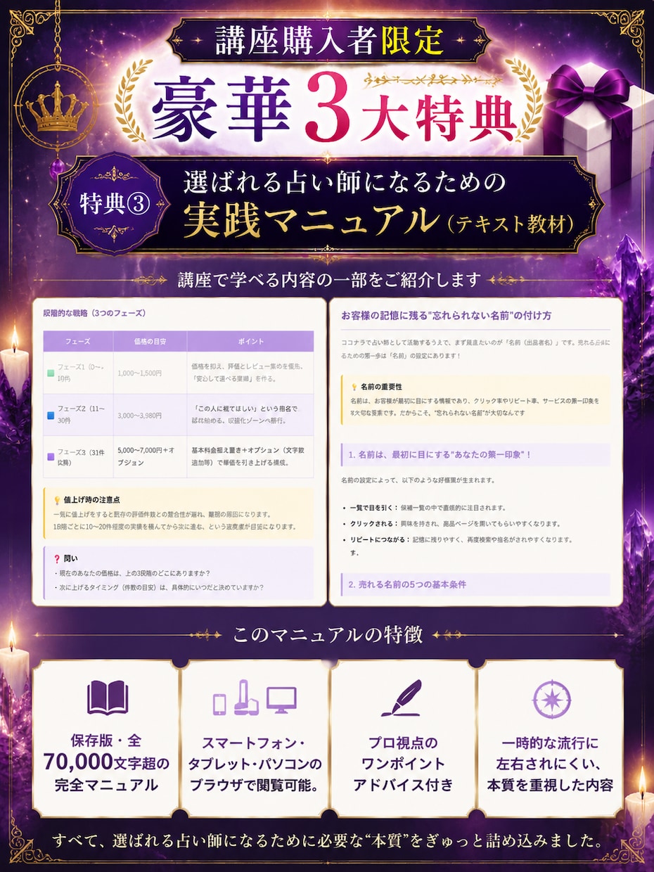 占い師向けコンサル講座┃売れない悩みを解消させます 売り上げUPにつながる集客・販売戦略の全ノウハウを伝授します イメージ9