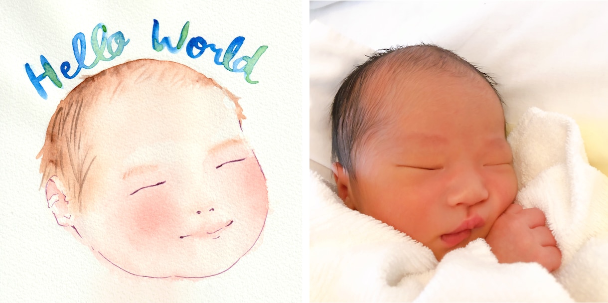 出産祝いに！誕生日祝いに！似顔絵描きます 柔らかい水彩画は老若男女のプレゼントに最適！ イメージ2