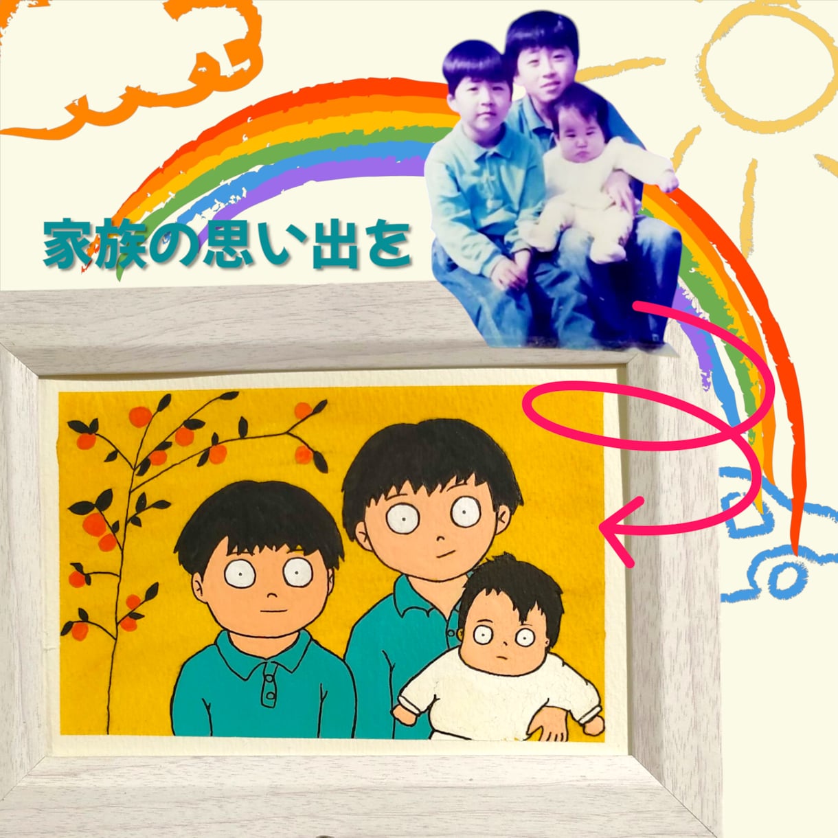 誕生日やご友人への似顔絵ギフト手描きします 絵本のような世界観で人物や動物のイラストを手描きします（大） イメージ3