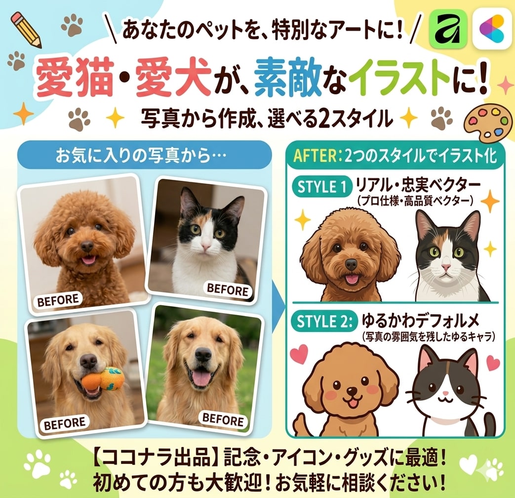 ペットの写真をベクター・イラストとして描きます ペットの写真を特別なイラストとして残したい飼い主様へ！ イメージ1