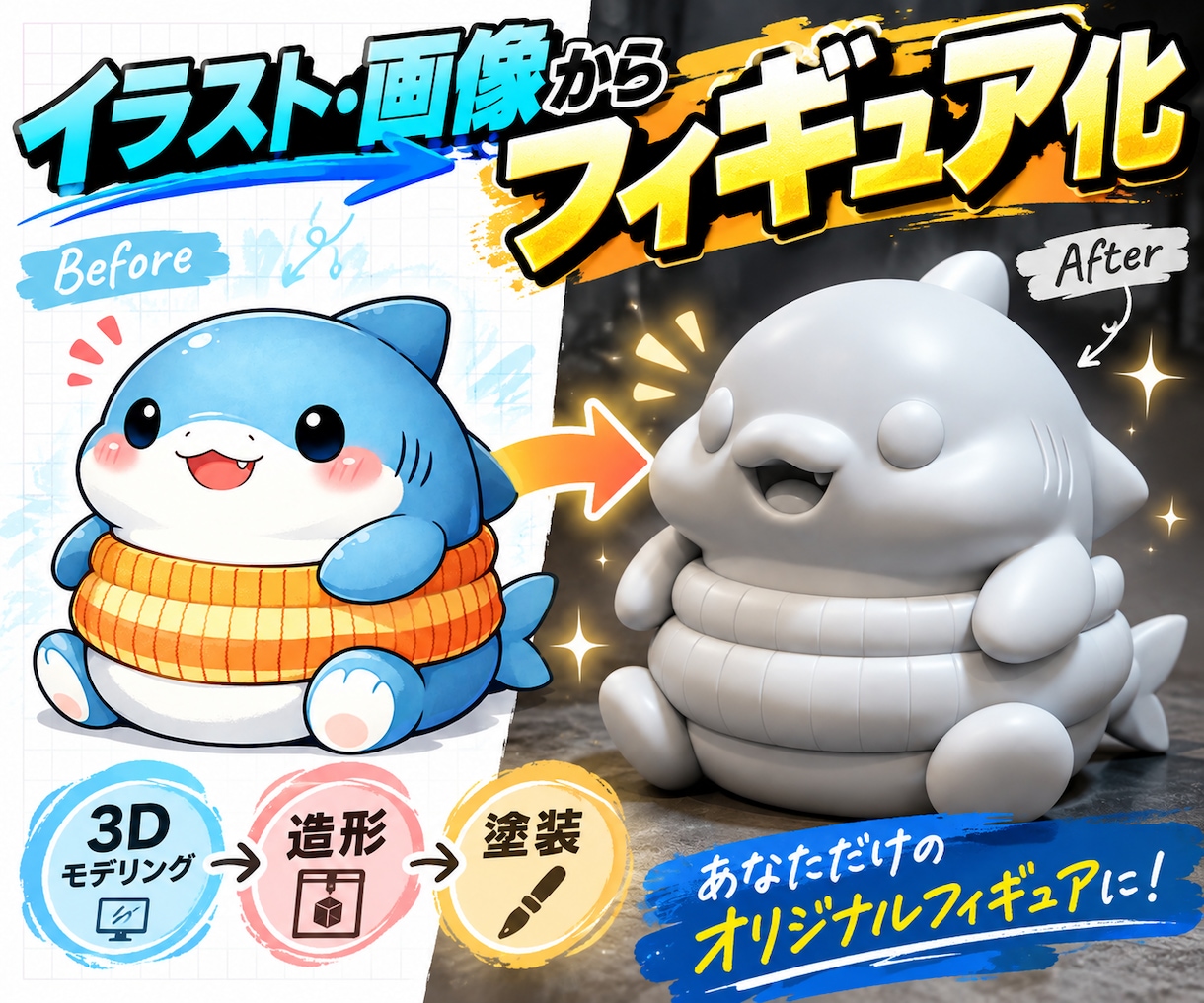 あなたのイラスト・画像を3Dフィギュア化します 造形・塗装まで。あなたのキャラクターを完成品にします！ イメージ1