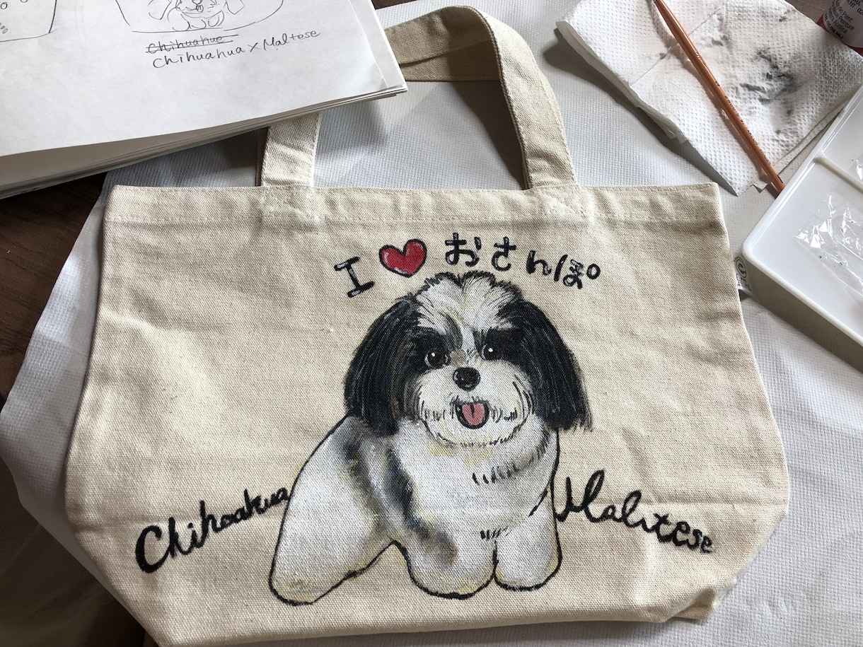 名入れOK！ペット似顔絵うちのお散歩バッグ作ります ペット似顔絵師があなたのペットの似顔絵バッグ作ります イメージ10