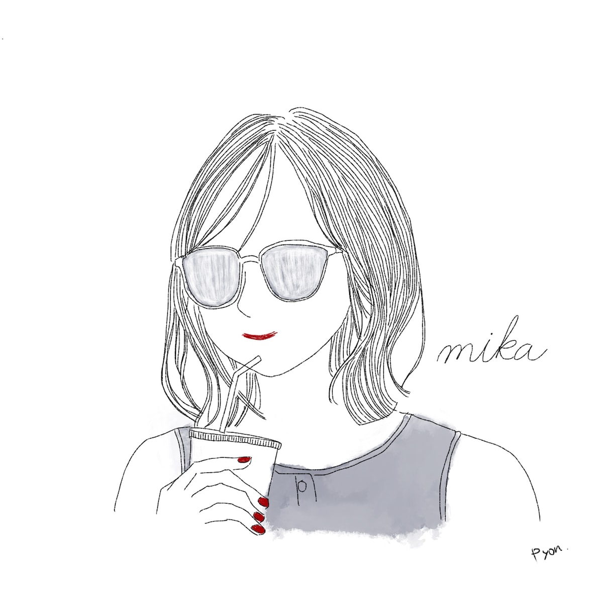 インスタ等で使えるおしゃれ繊細線画アイコン描きます 小物orカラーいずれか1点まで無料♪商用利用可◎ イメージ4