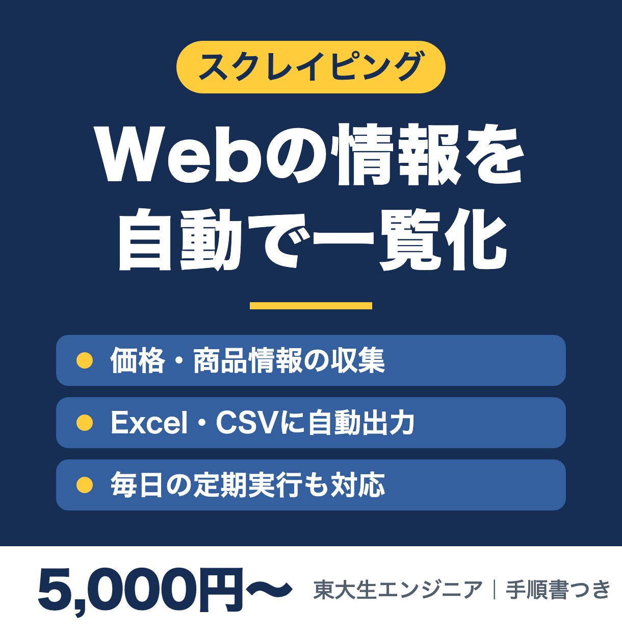 Webサイトの情報を自動で集めて表にまとめます Webの情報をExcel・CSVに自動で一覧化｜定期実行も可 イメージ1