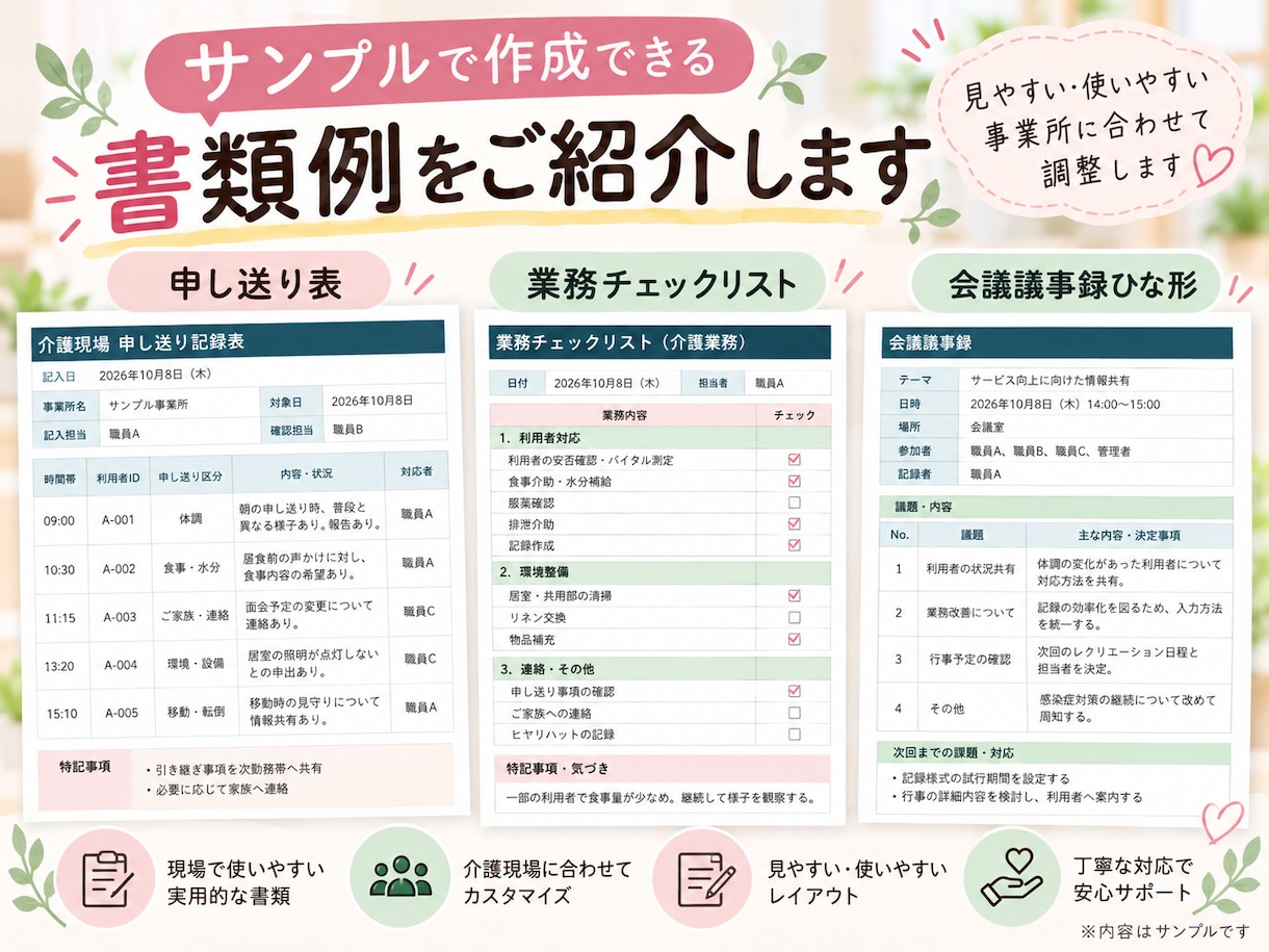 介護現場で使える書類を作成します 介護歴20年以上・管理者経験を活かして丁寧に対応 イメージ2