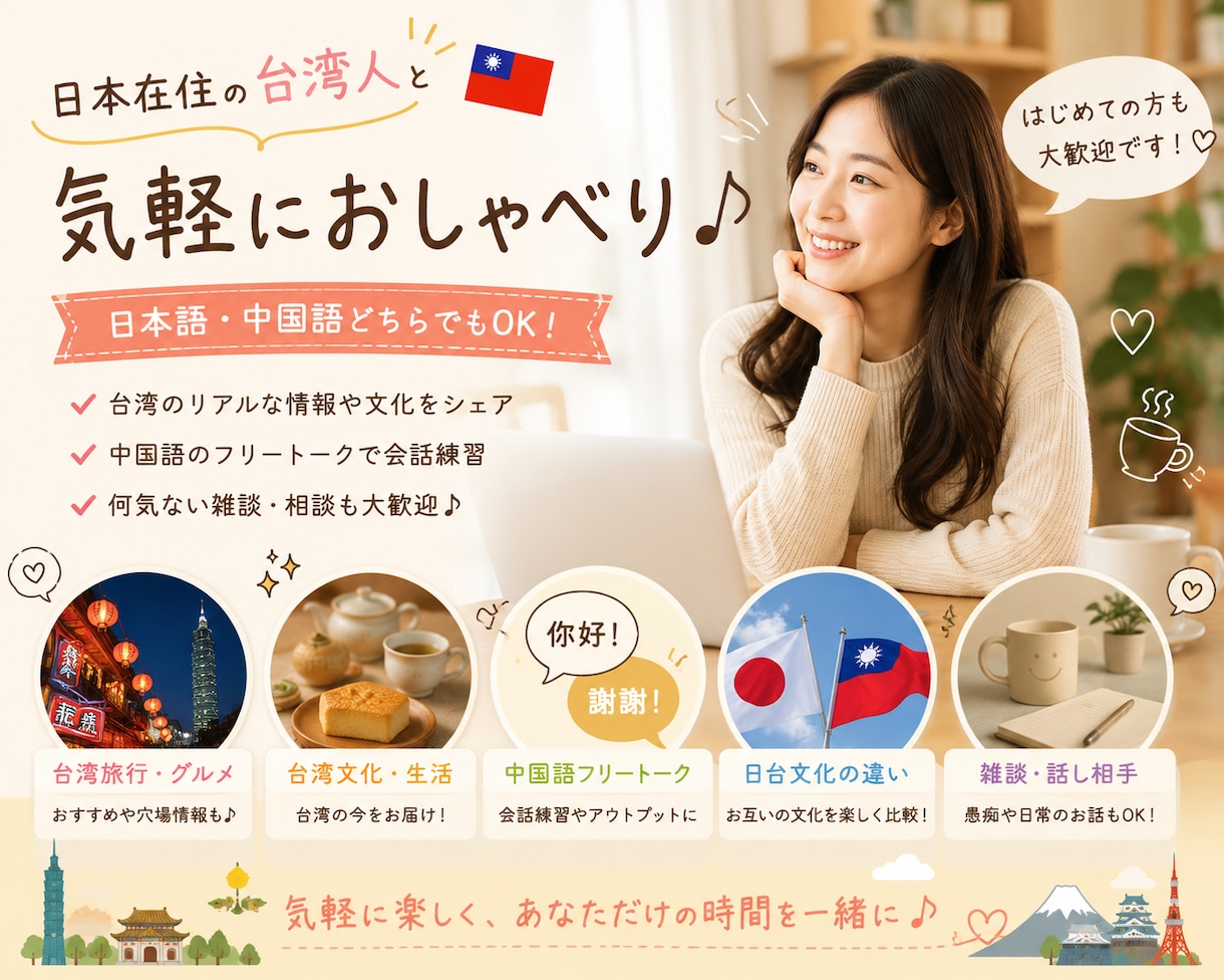日本在住の台湾人と気軽にお喋りします 台湾文化・旅行・中国語・日台トーク歓迎！ イメージ2