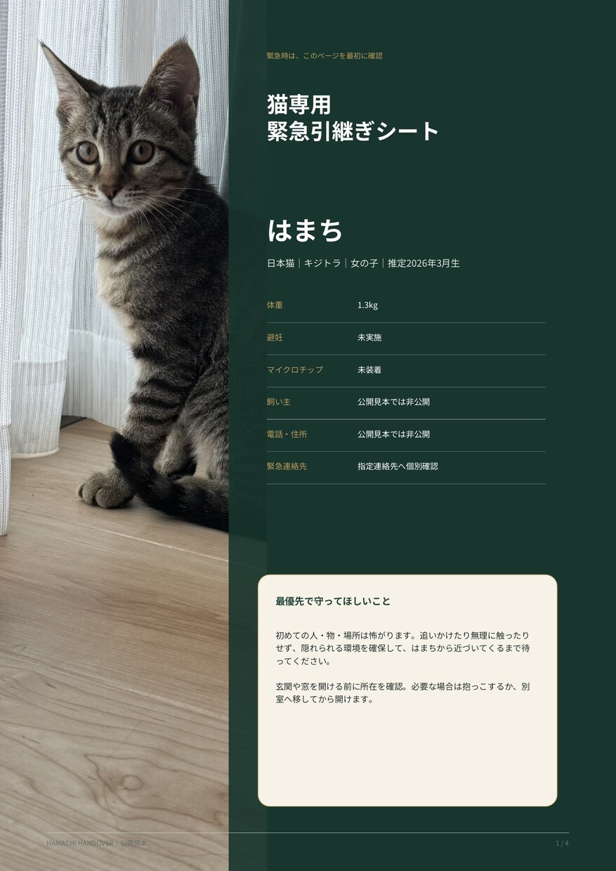 もしもの時に猫を託せる緊急引継ぎシートを作ります 災害・入院時にそのまま渡せる「うちの子取扱説明書」 イメージ3