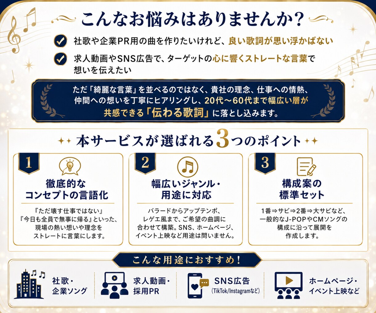 企業・PR動画向け　心に刺さるオリジナル作詞します ​社歌・SNS・求人動画に！理念や想いをストレートに言語化 イメージ2